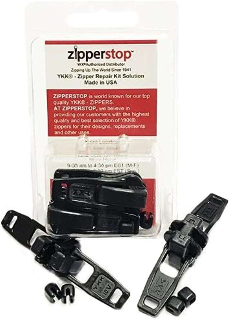 YKK Zipper Repair KitVislon #10 Slider / Pull Type Plastic - Top Stoppers Clam Shell Box W/Hanger (Locking Double Pulls, Black 2 Pulls Top Stoppers)